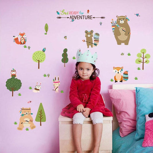 Stickers muraux "Animaux hippies" pour enfants